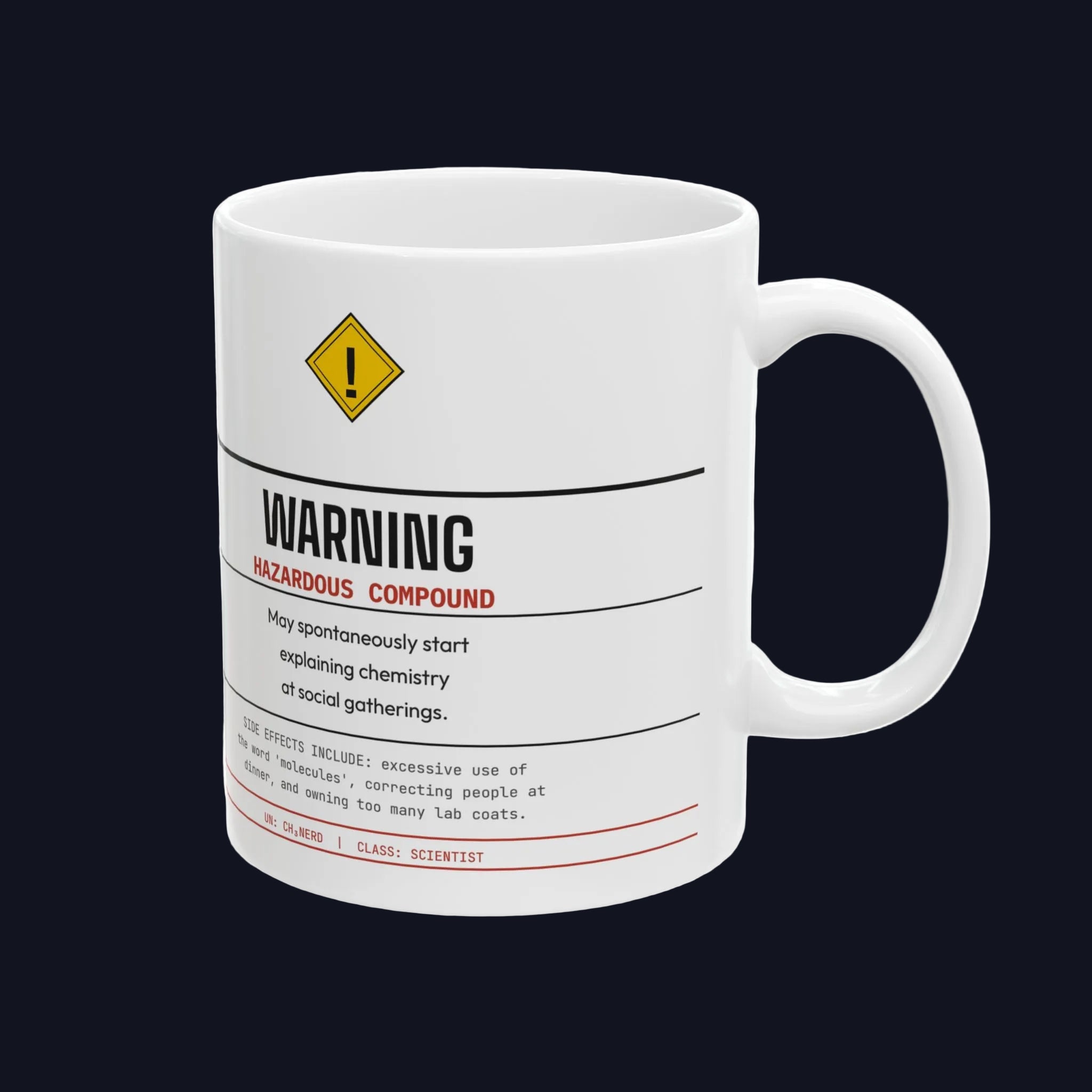 Hazard Warning Mug — Funny Chemistry Gift for Lab Scientists | 11oz Ceramic