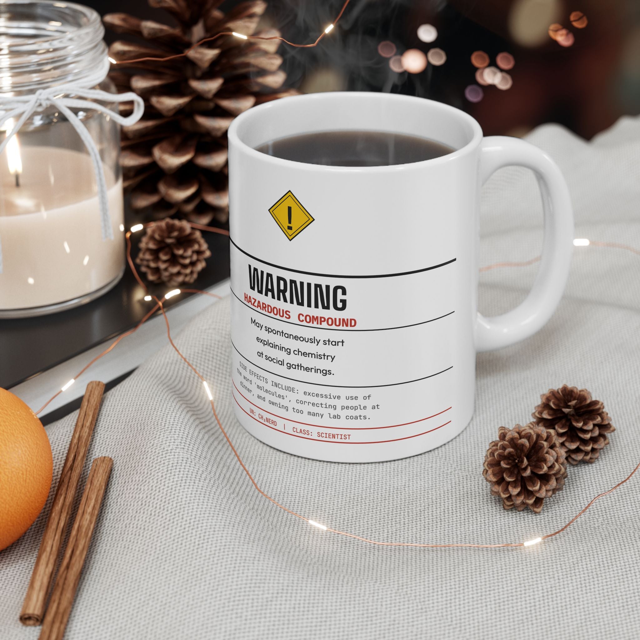 Hazard Warning Mug — Funny Chemistry Gift for Lab Scientists | 11oz Ceramic