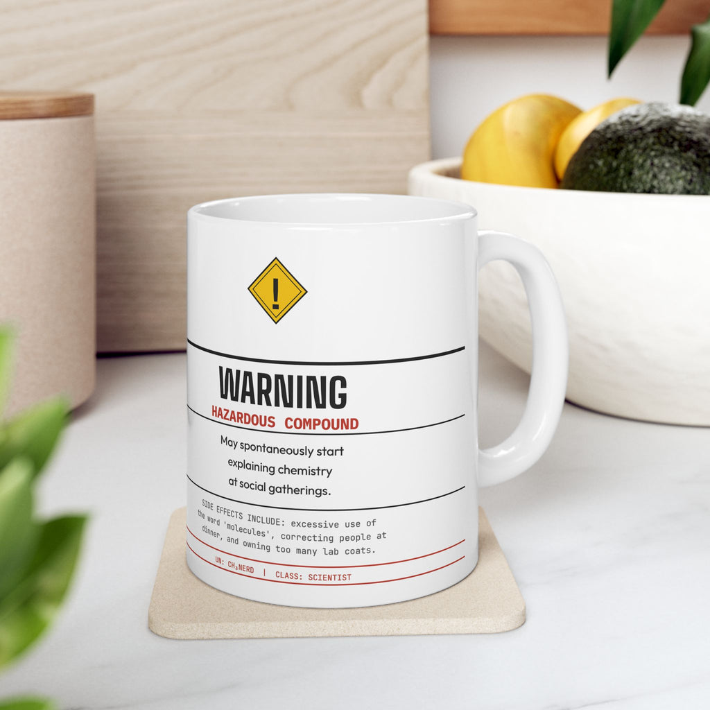 Hazard Warning Mug — Funny Chemistry Gift for Lab Scientists | 11oz Ceramic