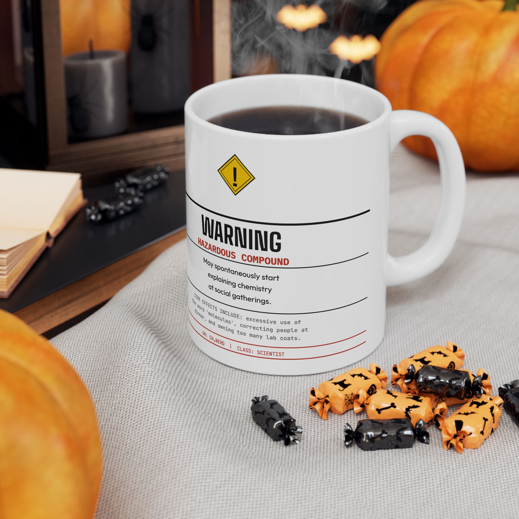 Hazard Warning Mug — Funny Chemistry Gift for Lab Scientists | 11oz Ceramic